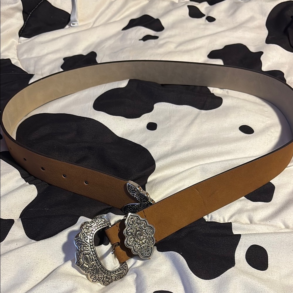 Brown Leather Belt with Silver Buckle